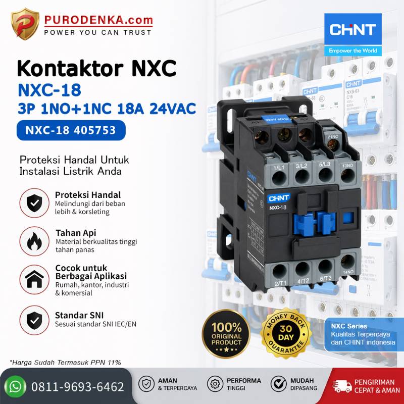 CHINT Kontaktor NXC-18 3P 1NO+1NC 18A 24V AC 405753
