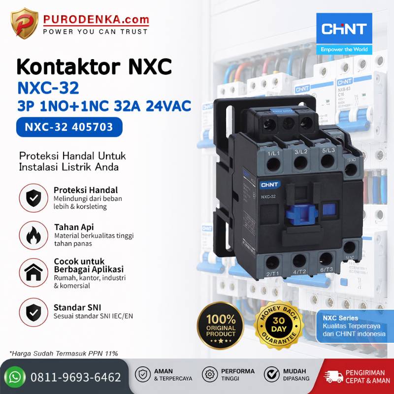 CHINT Kontaktor NXC-32 3P 1NO+1NC 32A 24V AC 405703