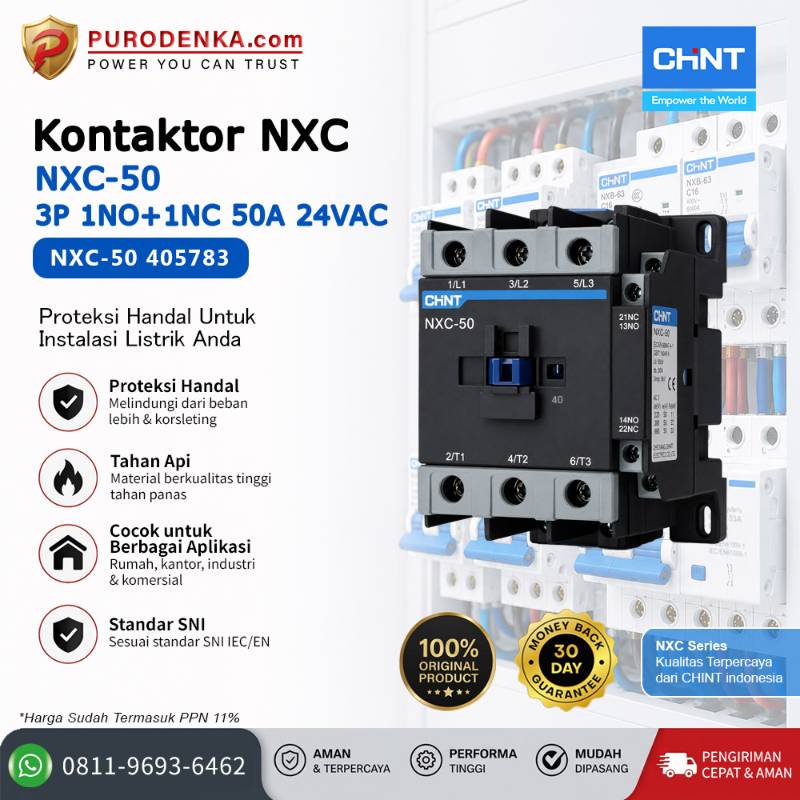 CHINT Kontaktor NXC-50 3P 1NO+1NC 50A 24V AC 405783