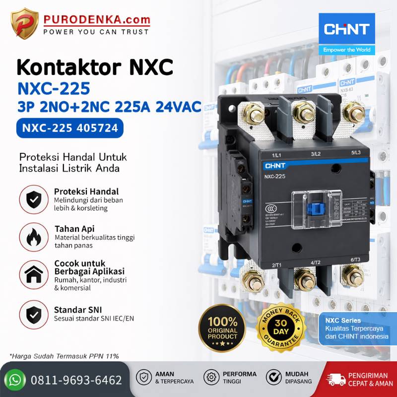 CHINT Kontaktor NXC-225 3P 2NO+2NC 225A 24V AC 405724