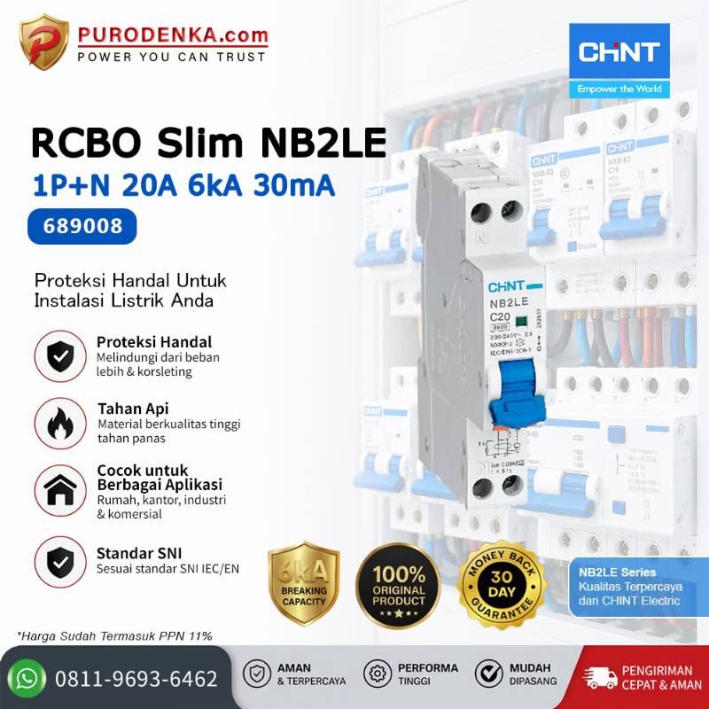 CHINT RCBO Slim NB2LE 1P+N 20A 6kA 30mA 689008