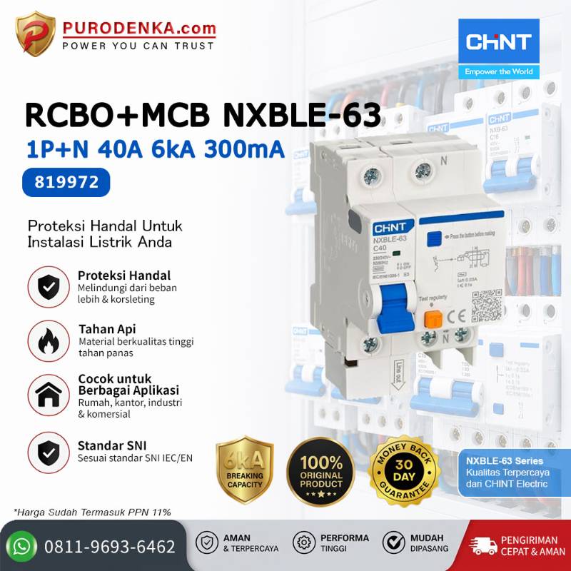 CHINT RCBO+MCB NXBLE-63 1P+N 40A 6kA 300mA 819972