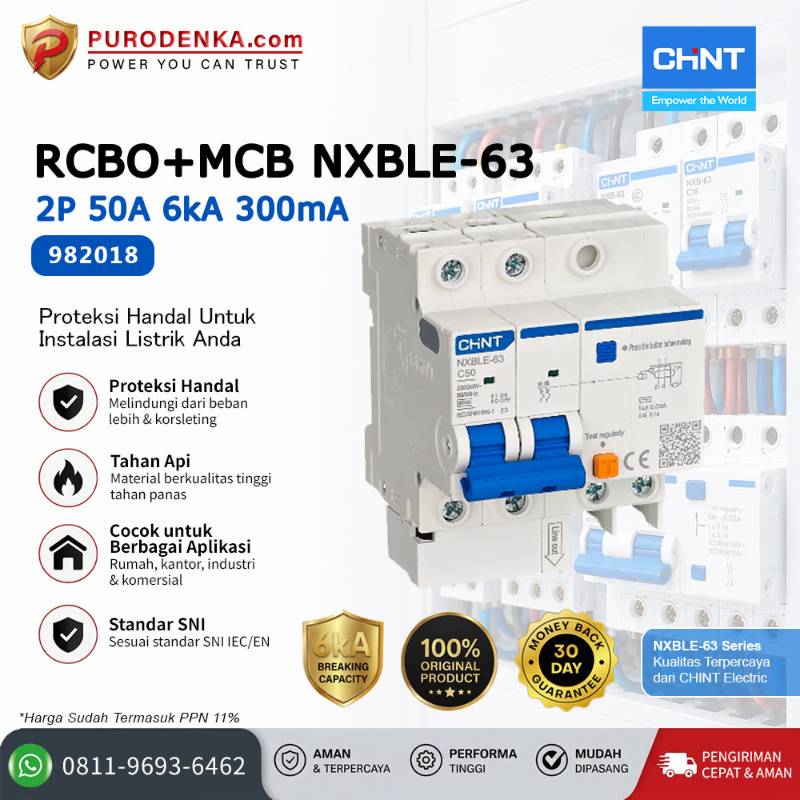 CHINT RCBO+MCB NXBLE-63 2P 50A 6kA 300mA 982018