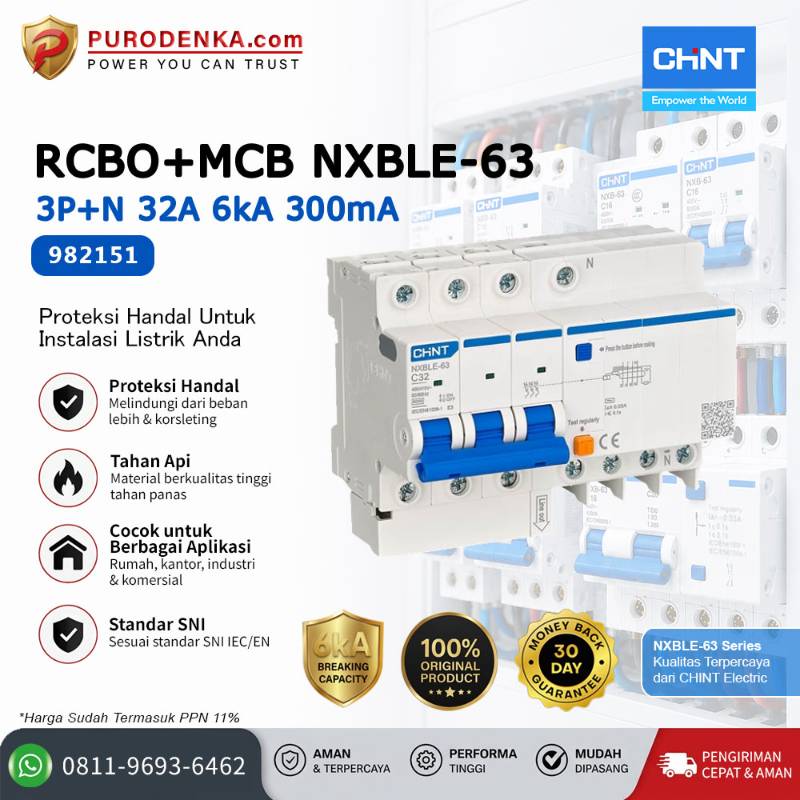 CHINT RCBO+MCB NXBLE-63 3P+N 32A 6kA 300mA 982151
