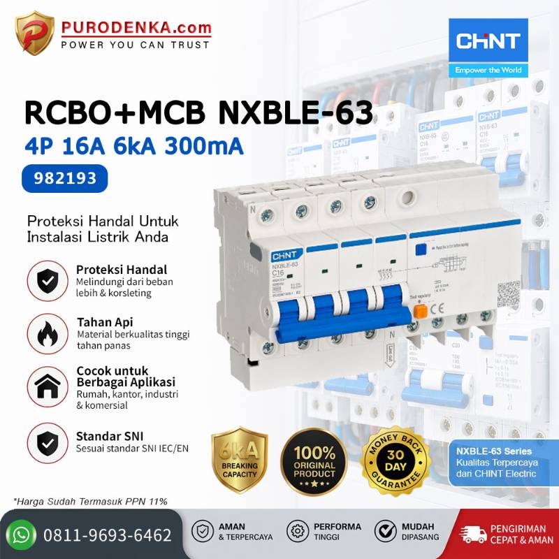 CHINT RCBO+MCB NXBLE-63 4P 16A 6kA 300mA 982193