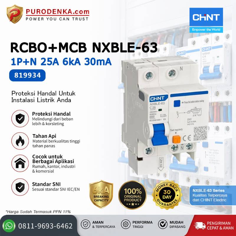 CHINT RCBO+MCB NXBLE-63 1P+N 25A 6kA 30mA 819934