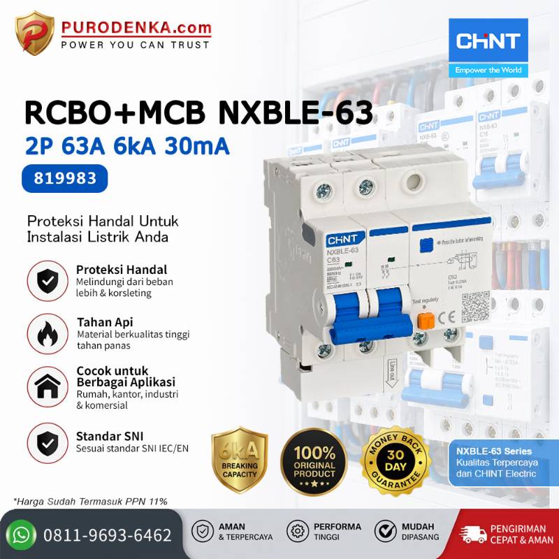CHINT RCBO+MCB NXBLE-63 2P 63A 6kA 30mA 819983