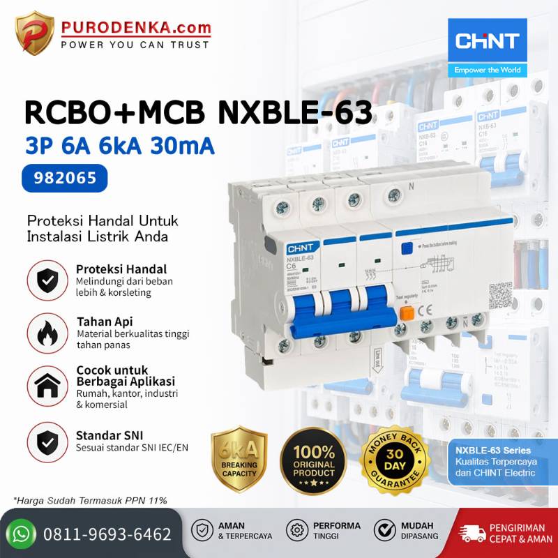 CHINT RCBO+MCB NXBLE-63 3P 6A 6kA 30mA 982065