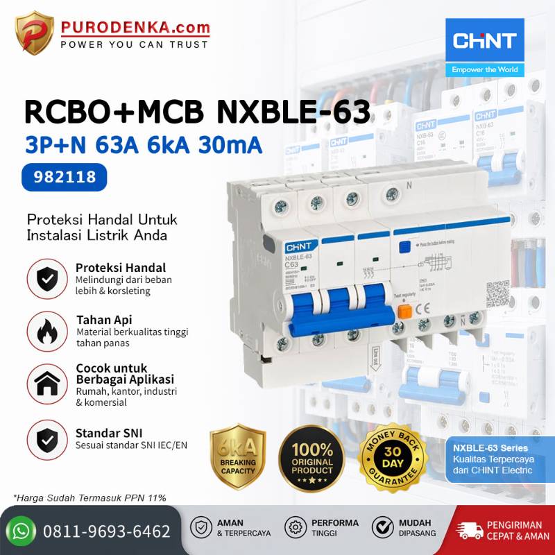 CHINT RCBO+MCB NXBLE-63 3P+N 63A 6kA 30mA 982118
