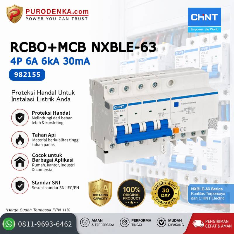 CHINT RCBO+MCB NXBLE-63 4P 6A 6kA 30mA 982155