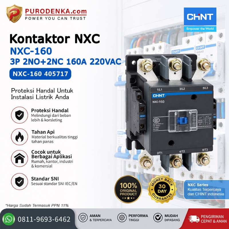 CHINT Kontaktor NXC-160 3P 2NO+2NC 160A 220V AC 405717