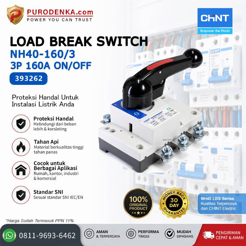 CHINT Load Break Switch NH40-160/3 3P 160A ON/OFF 393262
