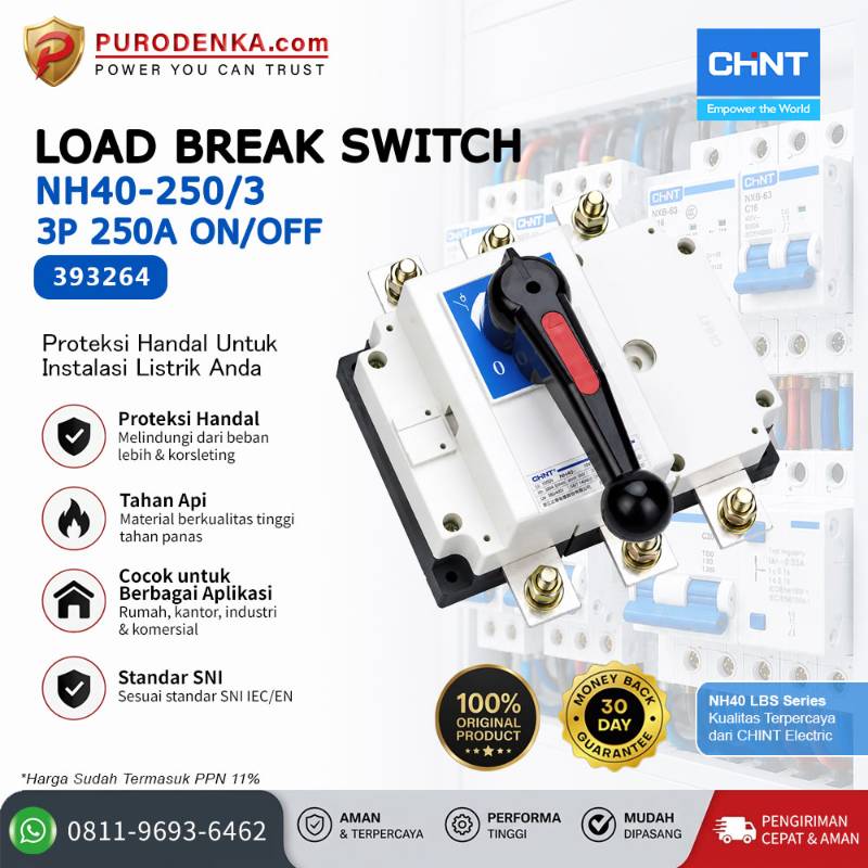 CHINT Load Break Switch NH40-250/3 3P 250A ON/OFF 393264