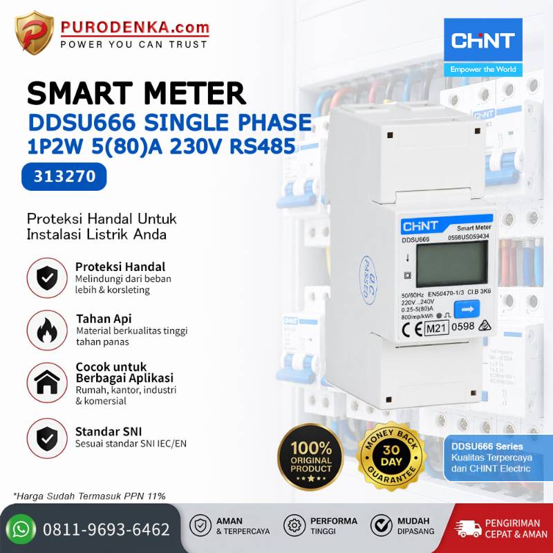 CHINT Smart Meter DDSU666 Single Phase - Direct 1P2W 5(80)A 230V RS485 2P 313270