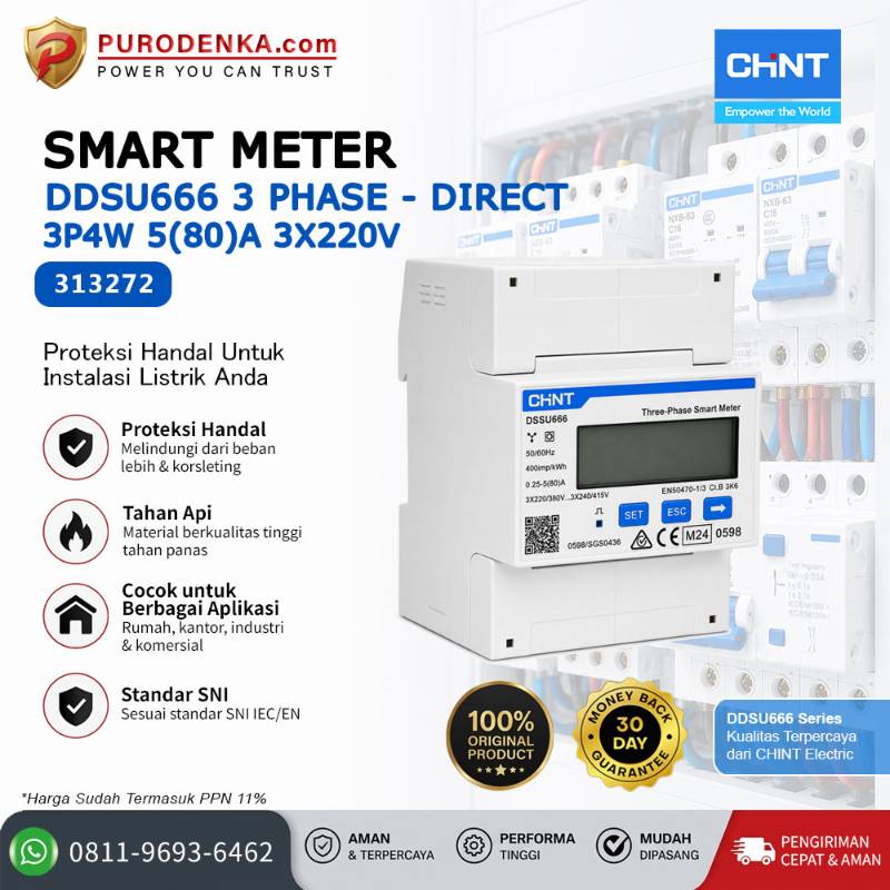 CHINT Smart Meter DTSU666 Three Phase - Direct 3P4W 5(80)A 3x220V 4P 313272