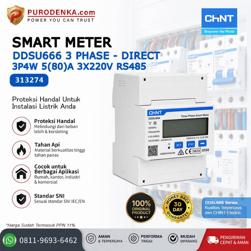 CHINT Smart Meter DTSU666 Three Phase - Direct 3P4W 5(80)A 3x220V RS485 4P 313274