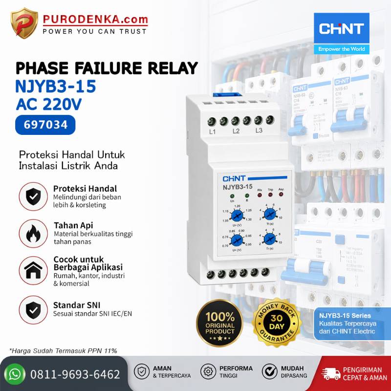 CHINT Phase Failure Relay NJYB3-15 AC 220V 697034