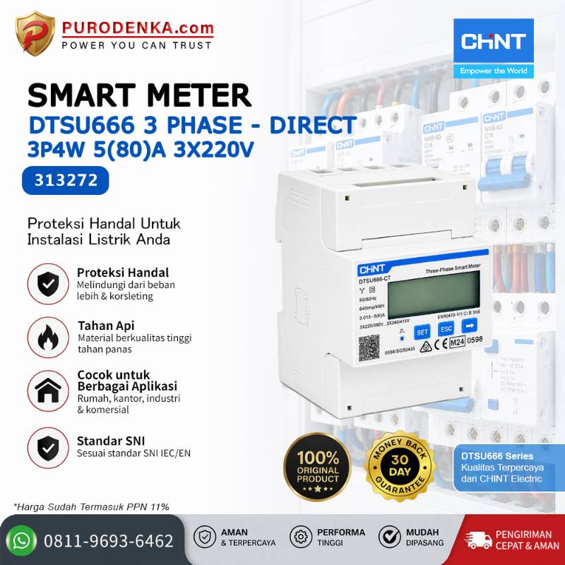 CHINT Smart Meter DTSU666 Three Phase - Direct 3P4W 5(80)A 3x220V 4P 313272