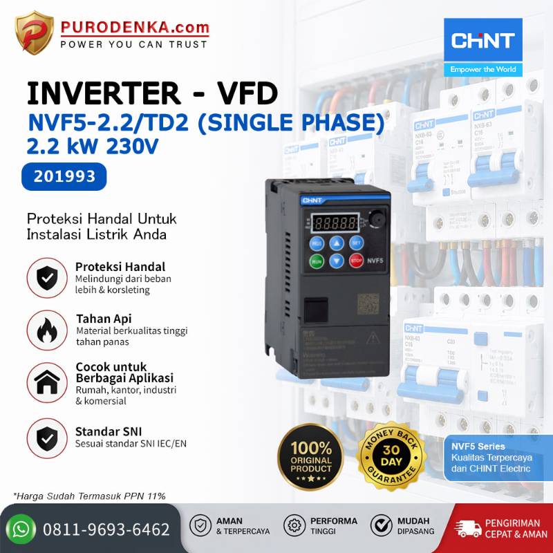 CHINT Inverter VFD NVF5-2.2/TD2 1 Phase 2.2kW 230V 201993
