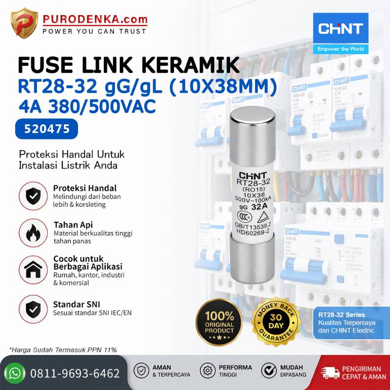 CHINT Fuse Link Keramik RT28-32 10X38mm 4A 380/500VAC 520475