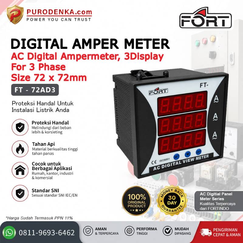FORT AC Digital Amper Meter 3 Phase 3 Display FT-72AD3