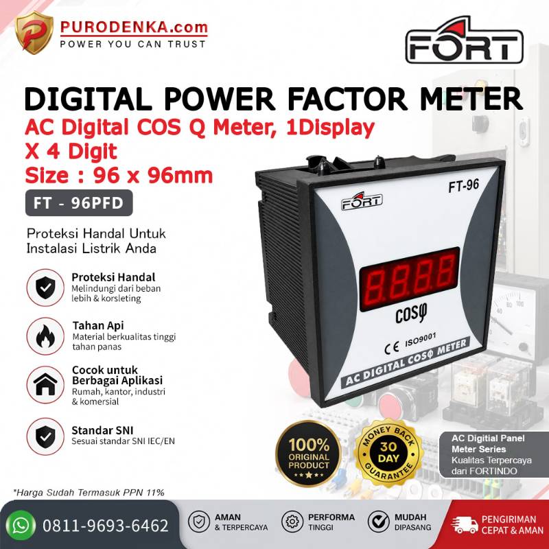 FORT AC Digital Power Factor COS Q Meter 1 Display X 4 Digit FT-96PFD