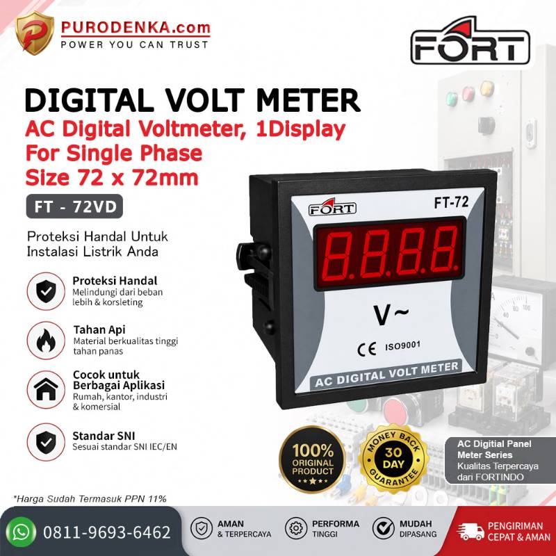 FORT AC Digital Volt Meter Single Phase 1 Display FT-72VD