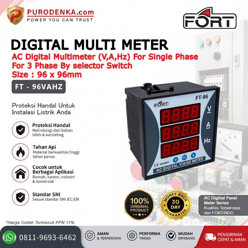FORT AC Digital Multi Meter (V, A, Hz) Single & 3 Phase FT-96VAHZ