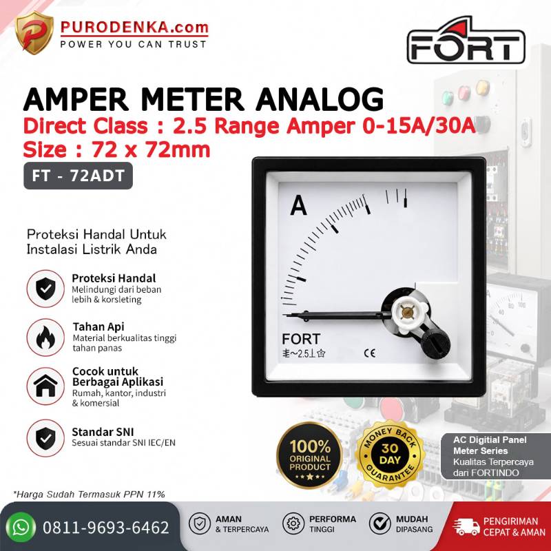 FORT Amper Meter Analog Direct Class 2.5 0-15A/30A FT-72ADT
