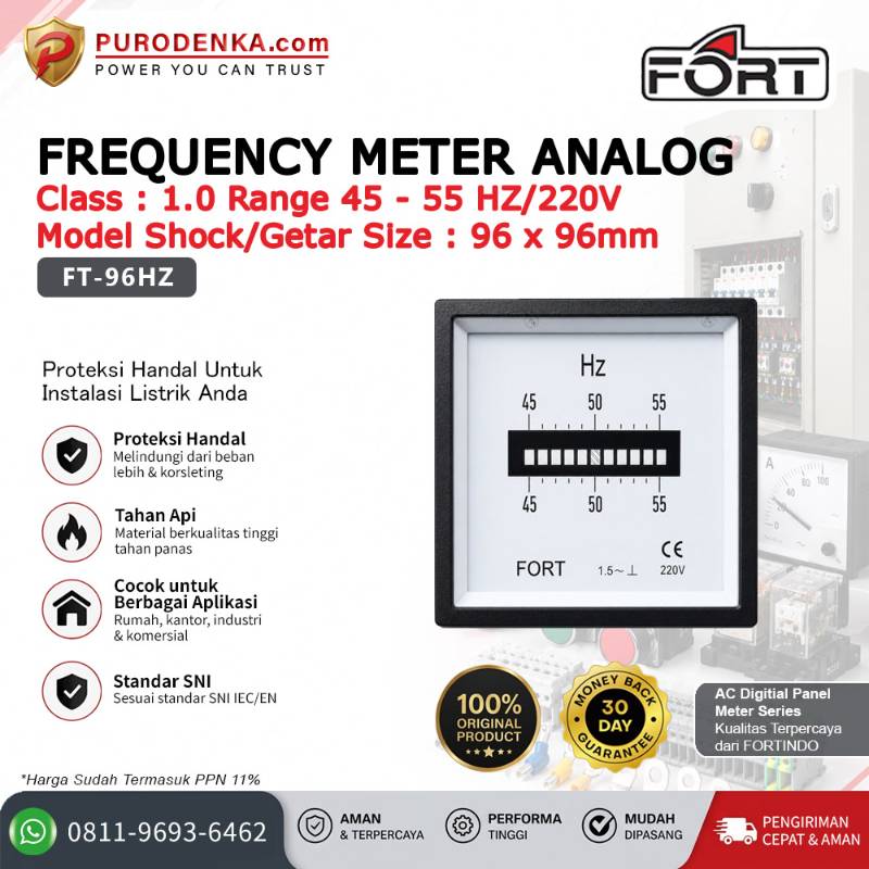 FORT Frequency (Hz) Meter Analog Class 1.0 45-55Hz/220V Model Shock/Getar FT-96HZ