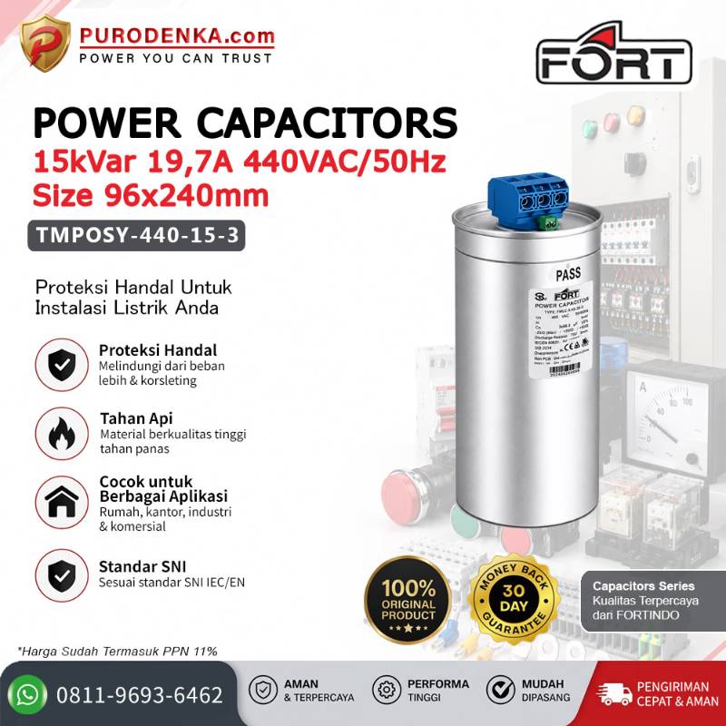 FORT Power Capacitors 15kVar 19.7A 440VAC/50Hz TMPOSY-440-15-3