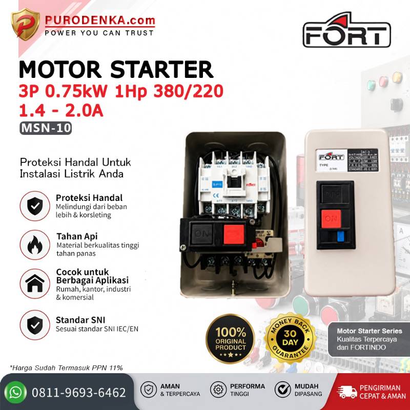 FORT Motor Starter DOL 3P 0.75kW 1Hp 380/220VAC 1.4-2.0A MSN-10