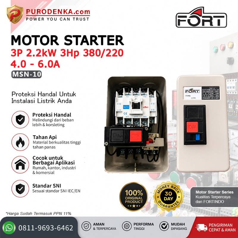 FORT Motor Starter DOL 3P 2.2kW 3Hp 380/220VAC 4.0-6.0A MSN-10