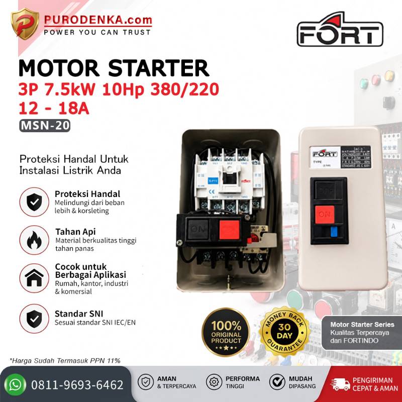 FORT Motor Starter DOL 3P 7.5kW 10Hp 380/220VAC 12-18A MSN-20