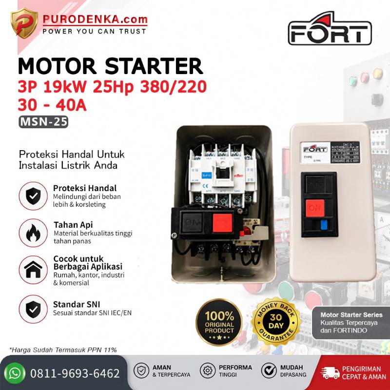 FORT Motor Starter DOL 3P 19kW 25Hp 380/220VAC 30-40A MSN-25
