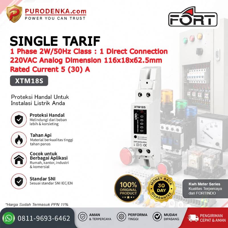FORT Electronic Energy Meter (KWH Meter) Analog Single Tarif 1 Phase 2W/50Hz 5(30)A XTM18S