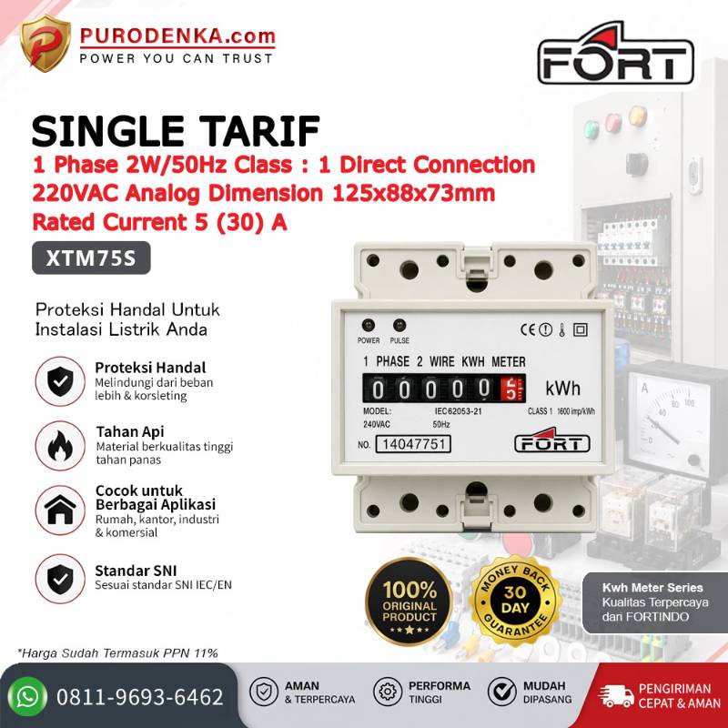 FORT Electronic Energy Meter (KWH Meter) Analog Single Tarif 1 Phase 2W/50Hz 5(30)A XTM75S
