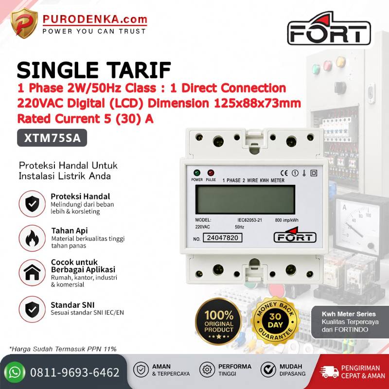 FORT Electronic Energy Meter (KWH Meter) Digital (LCD) Single Tarif 1 Phase 2W/50Hz 5(30)A XTM75SA