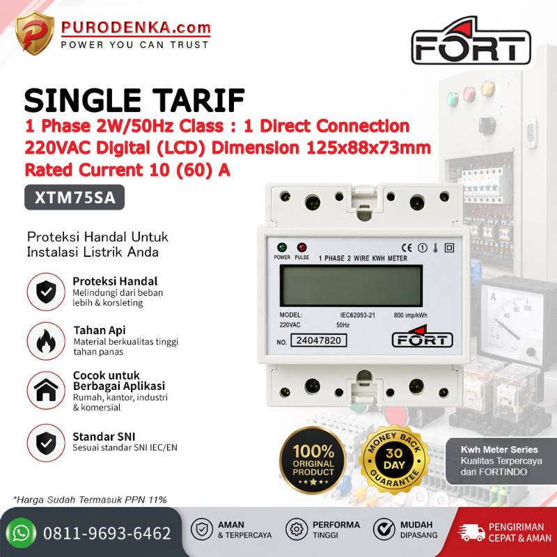 FORT Electronic Energy Meter (KWH Meter) Digital (LCD) Single Tarif 1 Phase 2W/50Hz 10(60)A XTM75SA