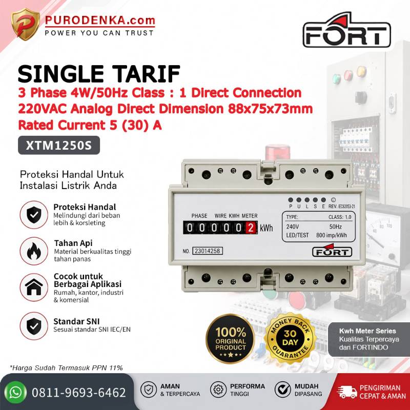 FORT Electronic Energy Meter (KWH Meter) Analog>Direct Single Tarif 3 Phase 4W/50Hz 5(30)A XTM1250S