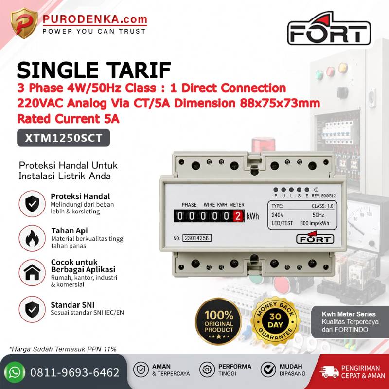 FORT Electronic Energy Meter (KWH Meter) Analog>By CT /5A Single Tarif 3 Phase 4W/50Hz XTM1250SCT