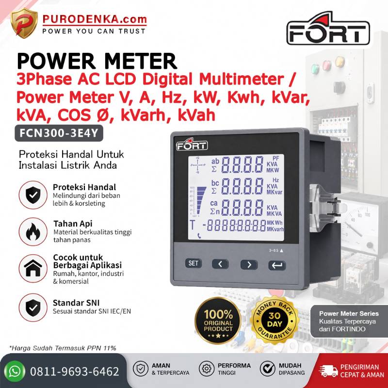 FORT Digital Multimeter/Power Meter 3 Phase AC LCD FCN-300-3E4Y