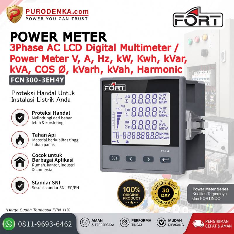 FORT Digital Multimeter/Power Meter 3 Phase AC LCD FCN-300-3EH4Y