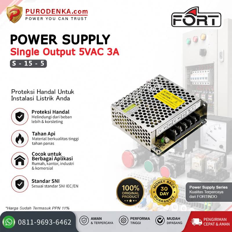 FORT Power Supply AC to DC Output 5VDC 3A S-15-5