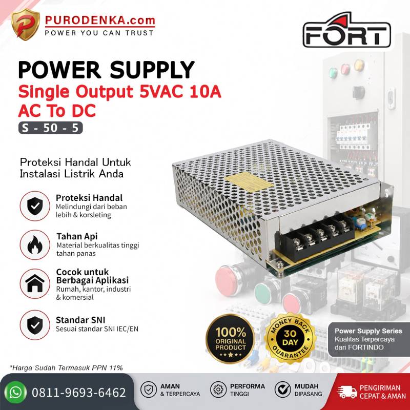 FORT Power Supply AC to DC Output 5VDC 10A S-50-5