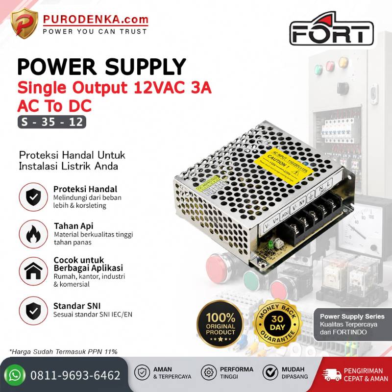 FORT Power Supply AC to DC Output 12VDC 3A S-35-12