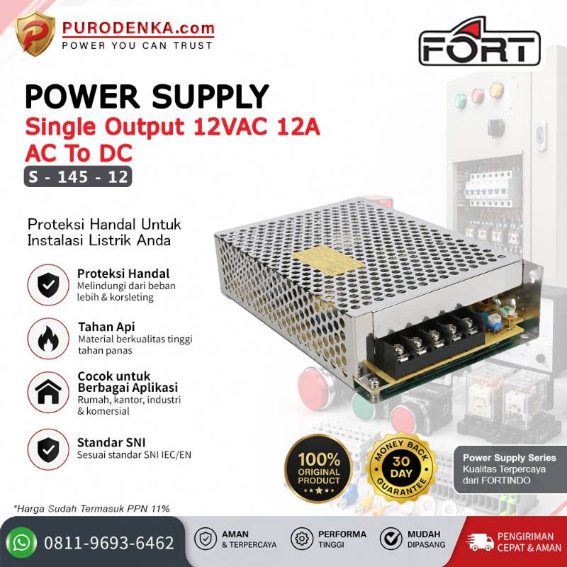 FORT Power Supply AC to DC Output 12VDC 12A S-145-12