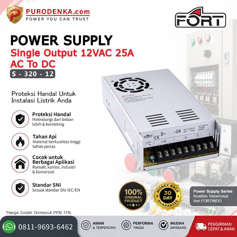 FORT Power Supply AC to DC Output 12VDC 25A S-320-12