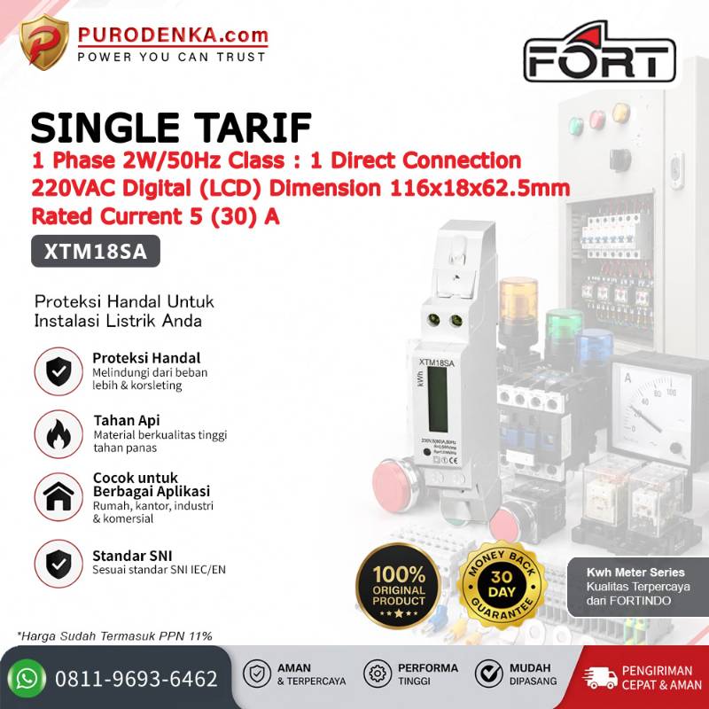 FORT Electronic Energy Meter (KWH Meter) Digital (LCD) Single Tarif 1 Phase 2W/50Hz 5(30)A XTM18SA