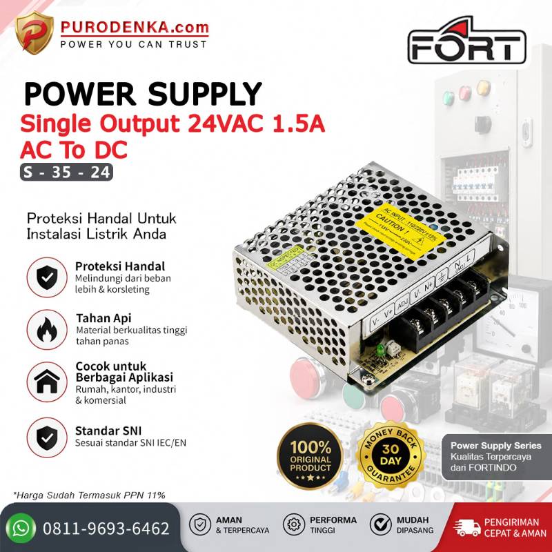 FORT Power Supply AC to DC Output 24VDC 1.5A S-35-24